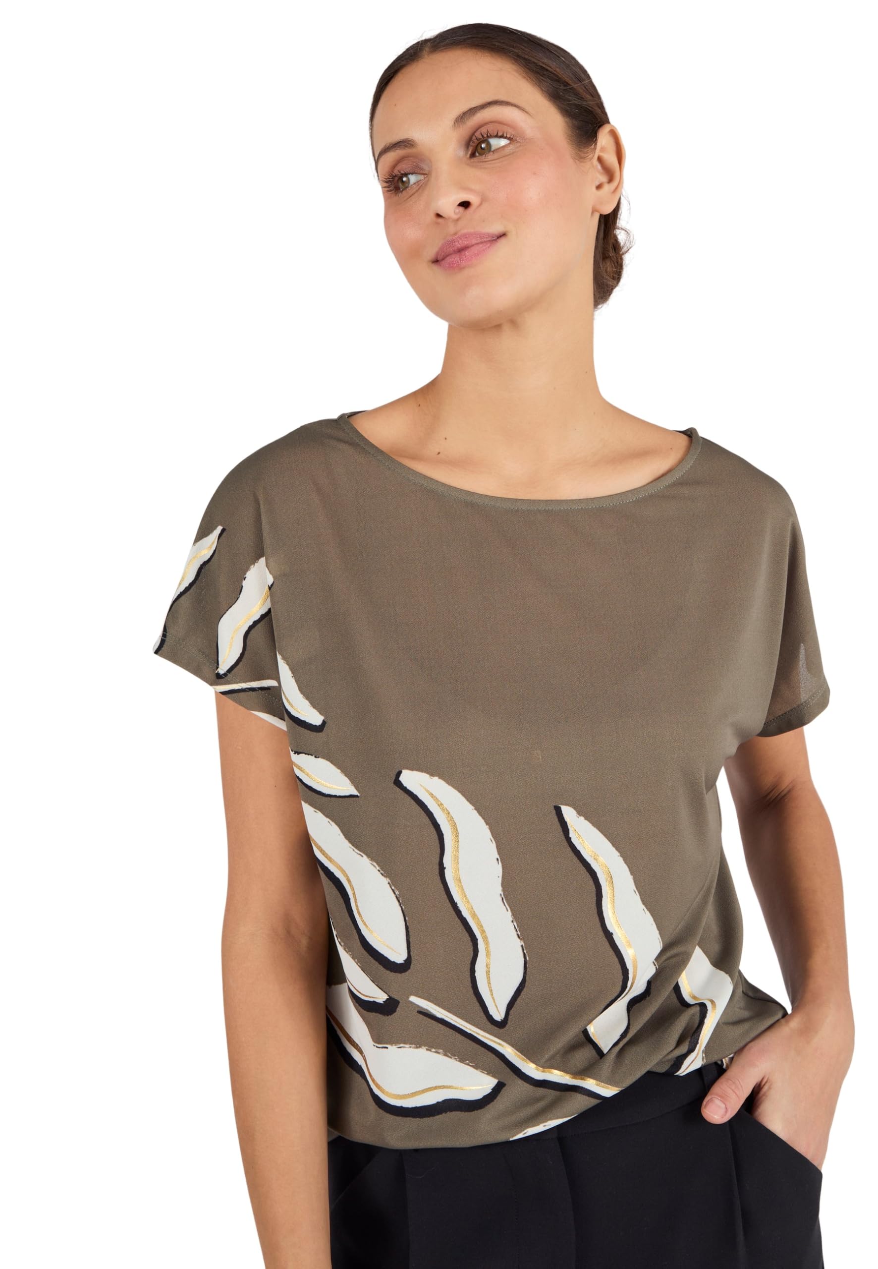 Damart - Placement Print Top, Khaki Print, 26/28