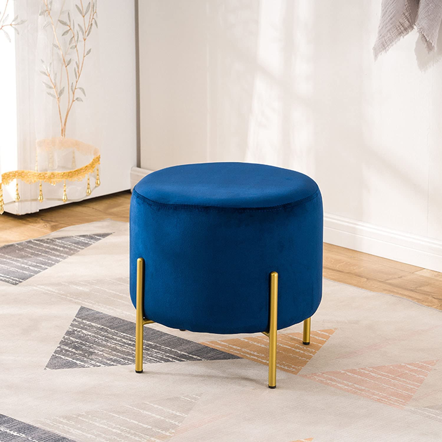 Tabouret Décoratif Rond en Velours Anti-Rayures avec Coussinets Antidérapants