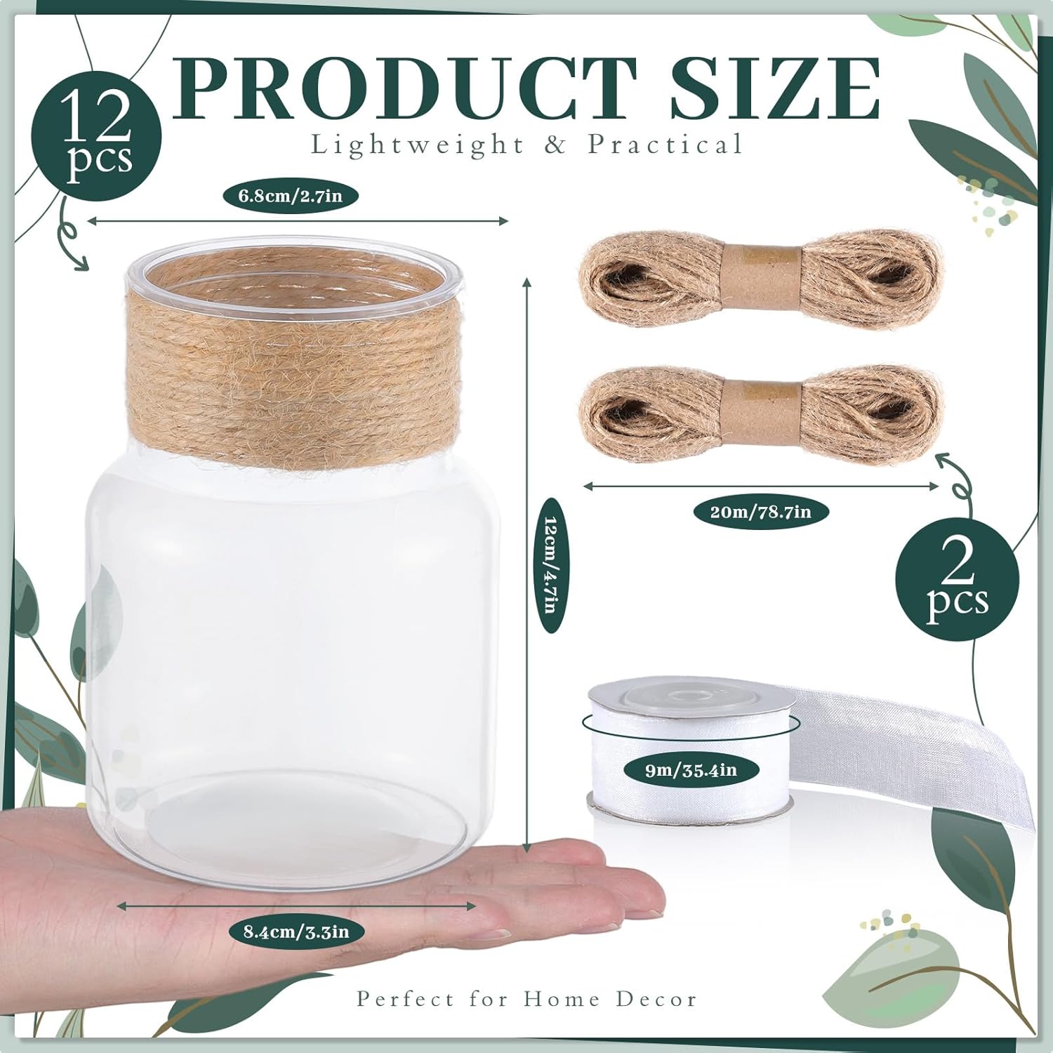 12 Pcs Plastic Bud Vases for Centerpieces Clear Flower Vase with Hemp Rope Ribbon for Wedding Decorations Floral Vase Bulk for Housewarming Home Decor Floral Arrangements (Cylinder) - Image 2