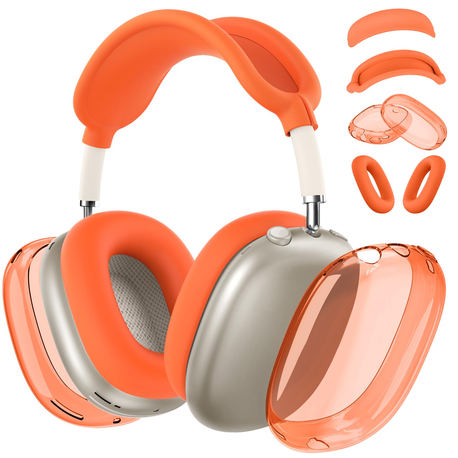 [4 in 1]Silicone Case Cover for AirPods Max Headphones,Clear Soft TPU Ear Cups Cover/Ear Pad Case Cover/Headband Cover for AirPods Max (2024/2020),