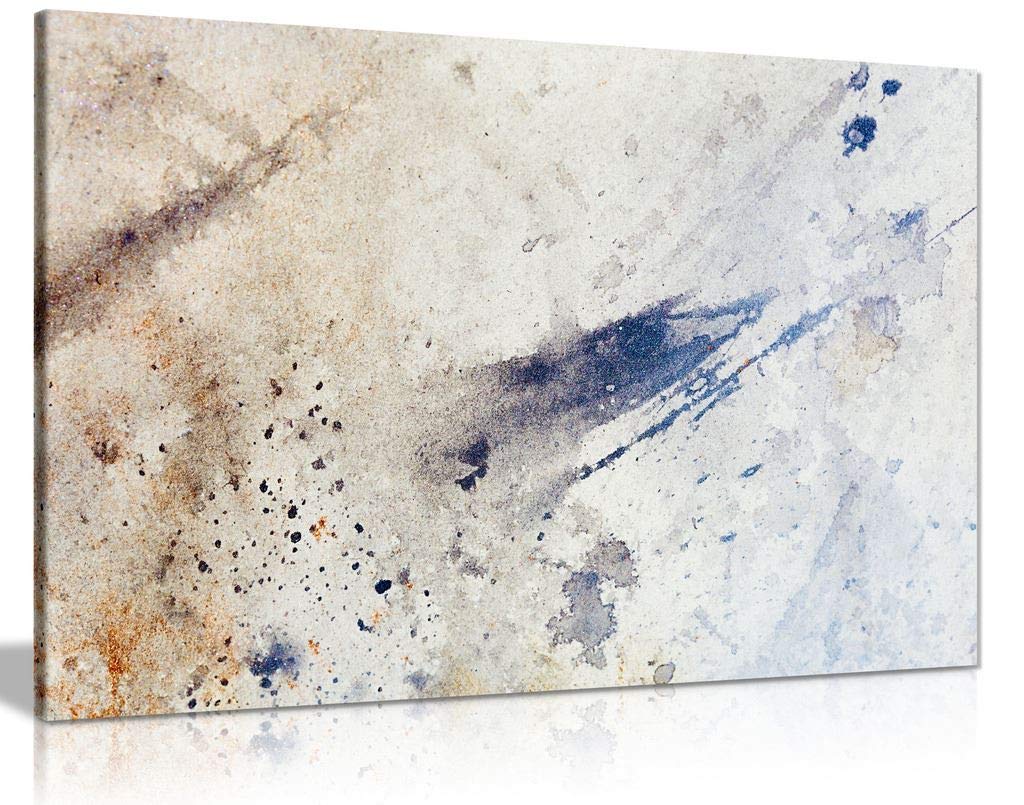 Panther Print Blue Cream Abstract Art Ink Stains Canvas Wall Art Picture Print (36X24)