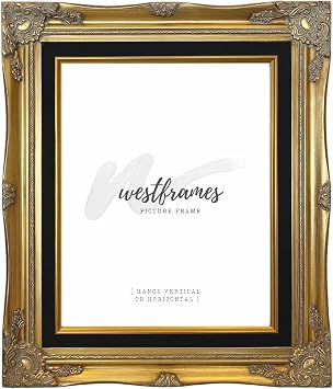 Daisy Antique Gold Leaf Wood Baroque Wall Picture Frame 3" Wide Gold Black Velveteen Liner, 8" x 10" Frame with Plexiglass & Backing Board