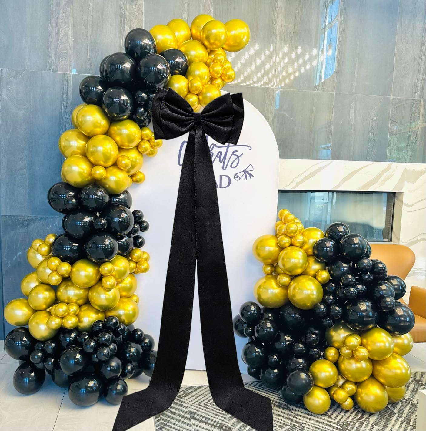 Giant Bow Decoration,Big Bow for Home Wreath Wall Backdrop Wedding Engagement Decor,Double Layer Large Satin Decorative Bows for Birthday Party Baby Shower Room Supplies(Black Bow,71x18 Inch,Satin)