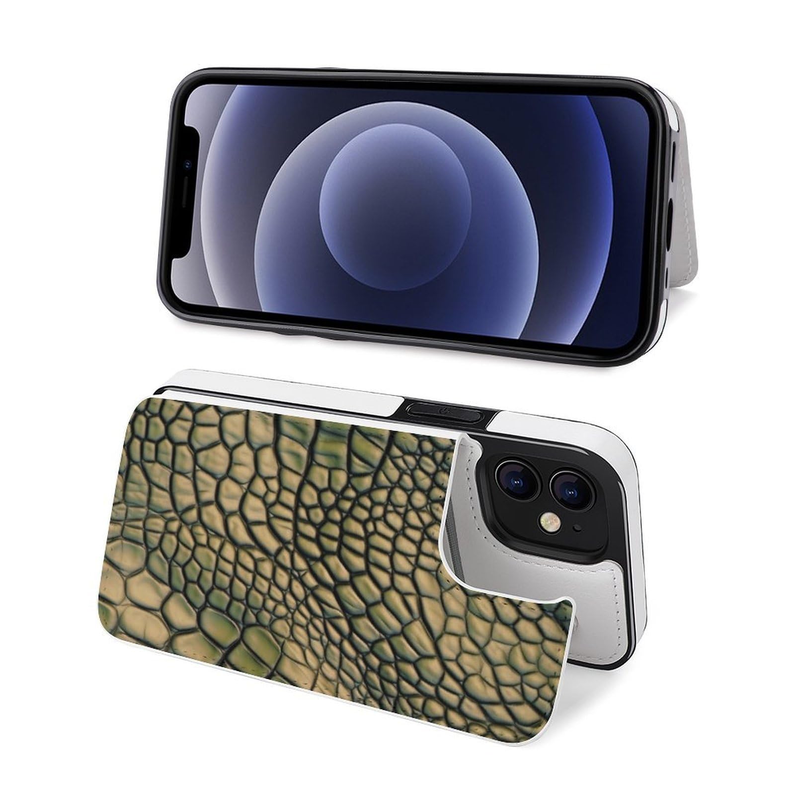 Funda tipo cartera para iPhone 12 Mini, piel de cocodrilo, con ranuras para tarjetas