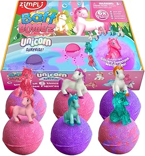 6 x Large Unicorn Surprise Bath Bombs, 6 Surprise Unicorn Toys Included, Bath Toys for Girls, Bubble Baff Bomb Gift Set, Xmas Gift