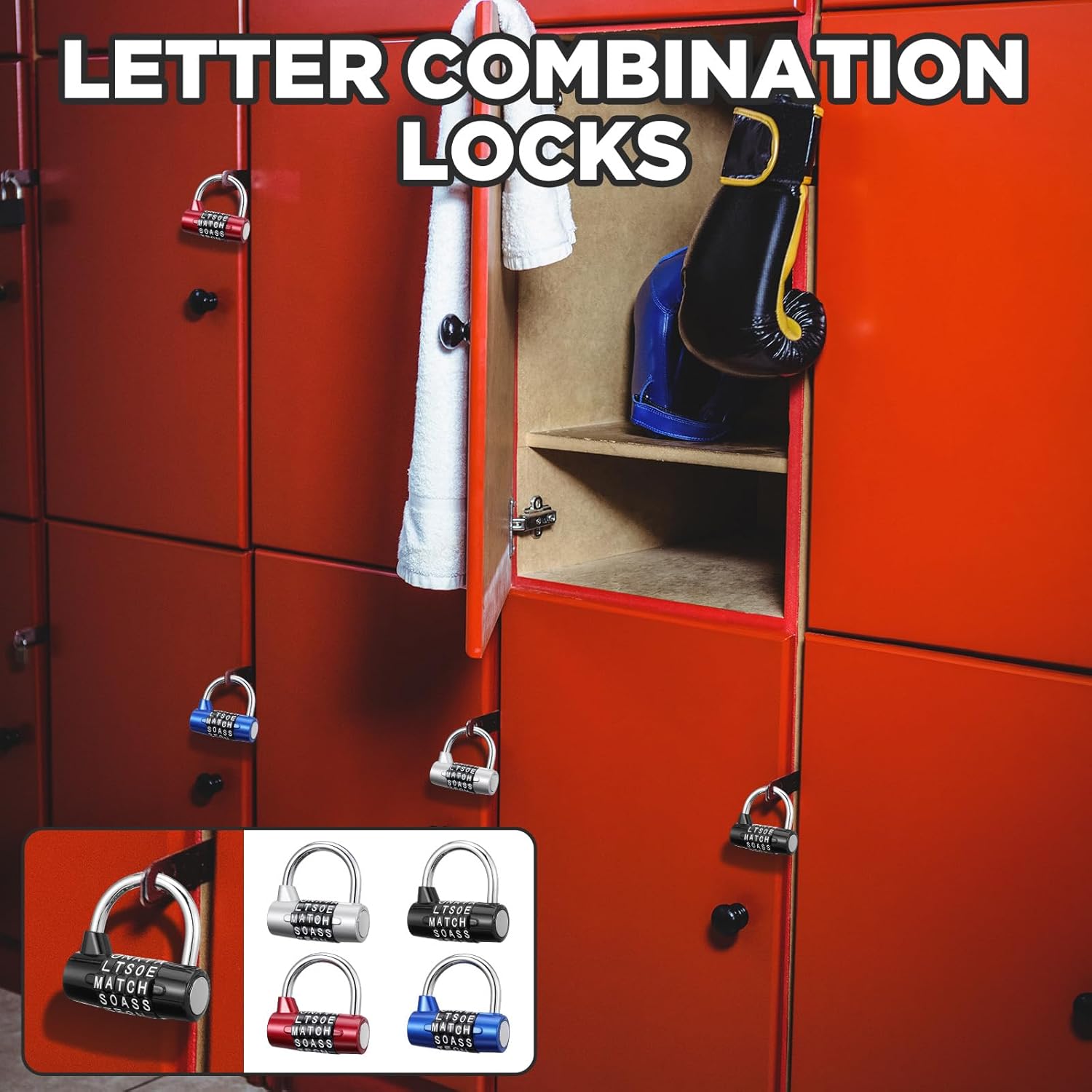 4 Pcs 5 Letter Combination Lock, Heavy Duty Gym Locker 5 Digit Word Locker Padlock Combination Keyless Resettable Metal Lock for College Gym Toolbox Hasp Cabinet