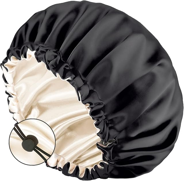 Auban Large Bonnet Silk Hair Wrap for Sleeping, Satin Bonnet Double Layer Satin Lined for Blacks Women Adjustable Elastic Lace Band Hair Wrap for Women Hair Oil Care after Use Hot Comb or Hair Brush