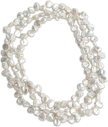 Secret & You Collar de perlas para mujer, cadena cultivada de agua dulce, keshi barroco, 47.2 in de largo, perlas Keshi barrocas de 7-9 a