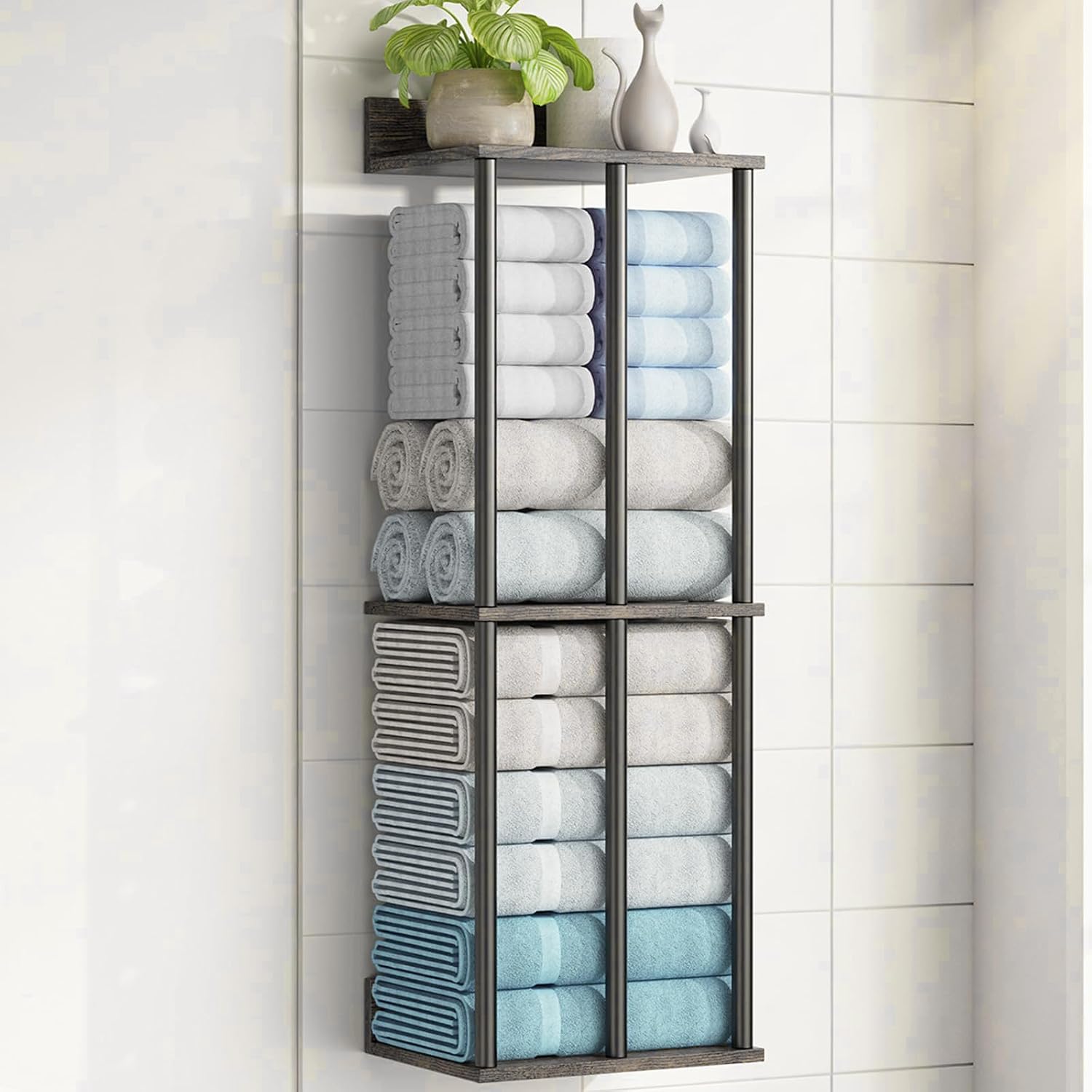 Large Capacity Three-layer Towel Racks for Bathroom Wall Mounted, Updated 3 Bar bath Towel Holder for Bathroom, Bath Towel Rack for Wall Mounted, Metal Small Bathrooms Towel Storage Rack, Black Walnut