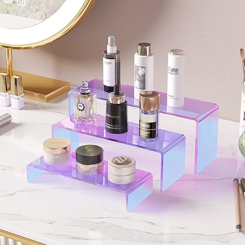 Miniatura 6 de Elevadores acrílicos iridiscentes para exhibición, 6 piezas de acrílico para mesa de buffet, cupcakes, joyas, coleccionables, títeres, personajes de