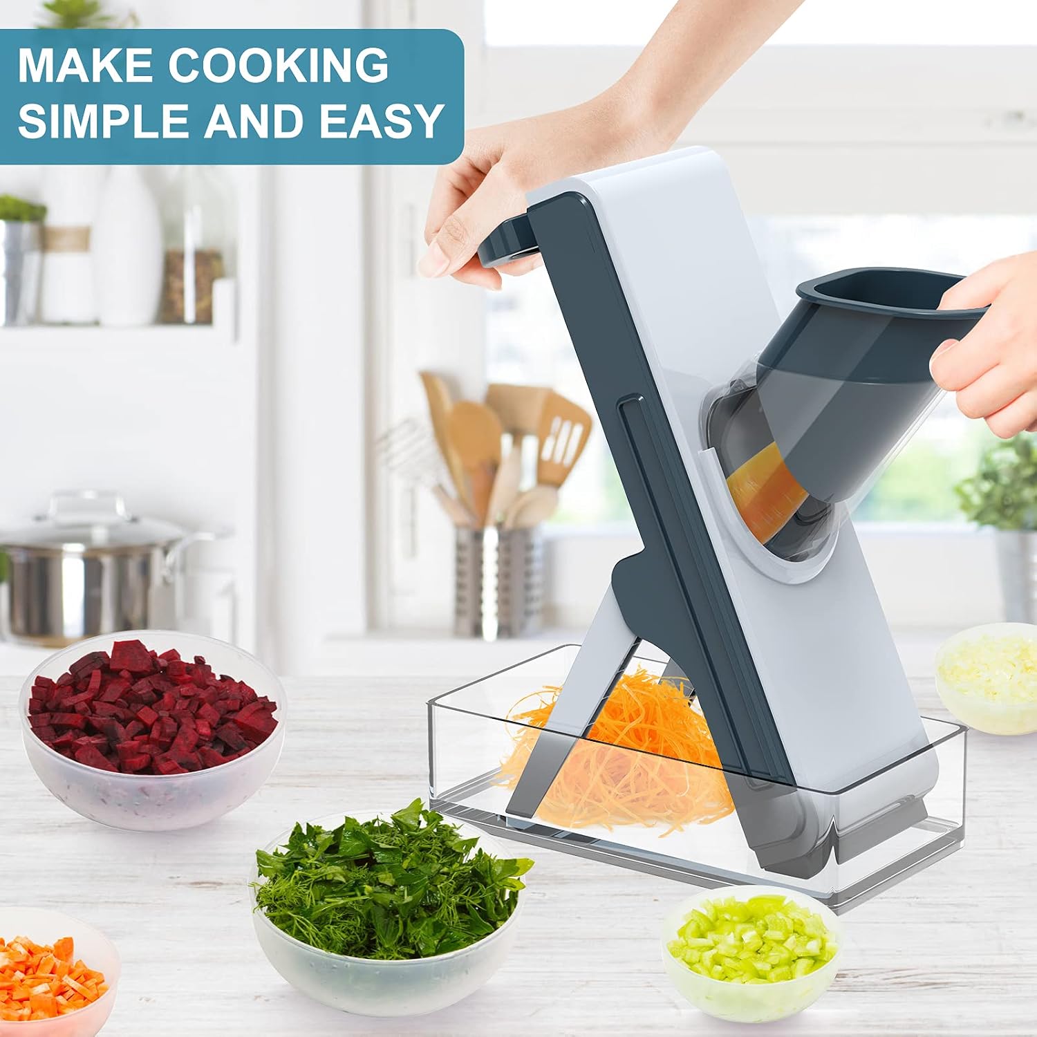 Mandoline Slicer & Vegetable Chopper, Safe Food Chopper for Veggie/Potato/Onion/Tomato/Meat, Adjustable Thickness Grater & Slicer for Kitchen, view 2