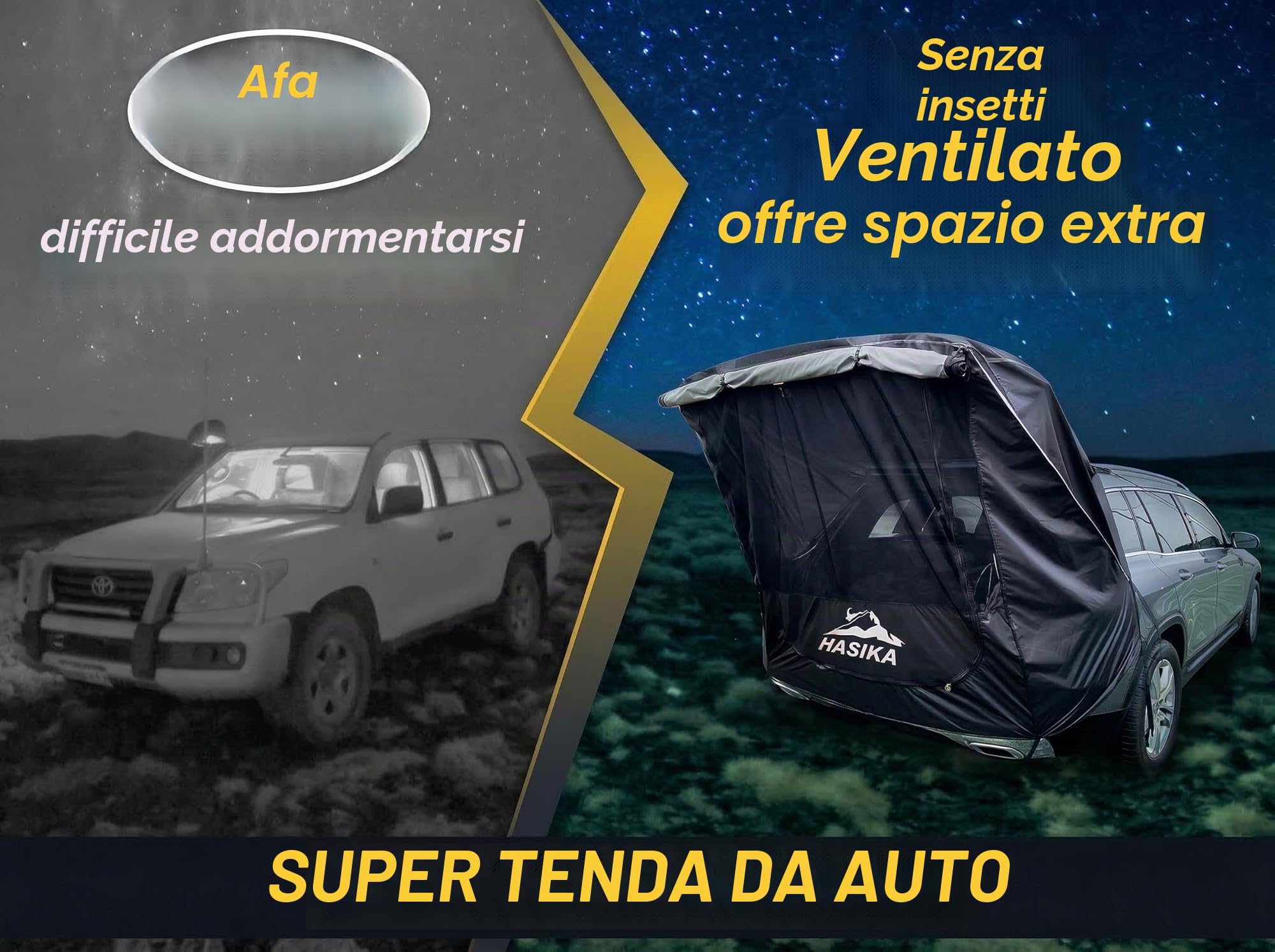 Hasika Tenda da campeggio per 2 persone, facile da installare, 120 secondi, impermeabile, 3000 mm, UPF 50+, giallo