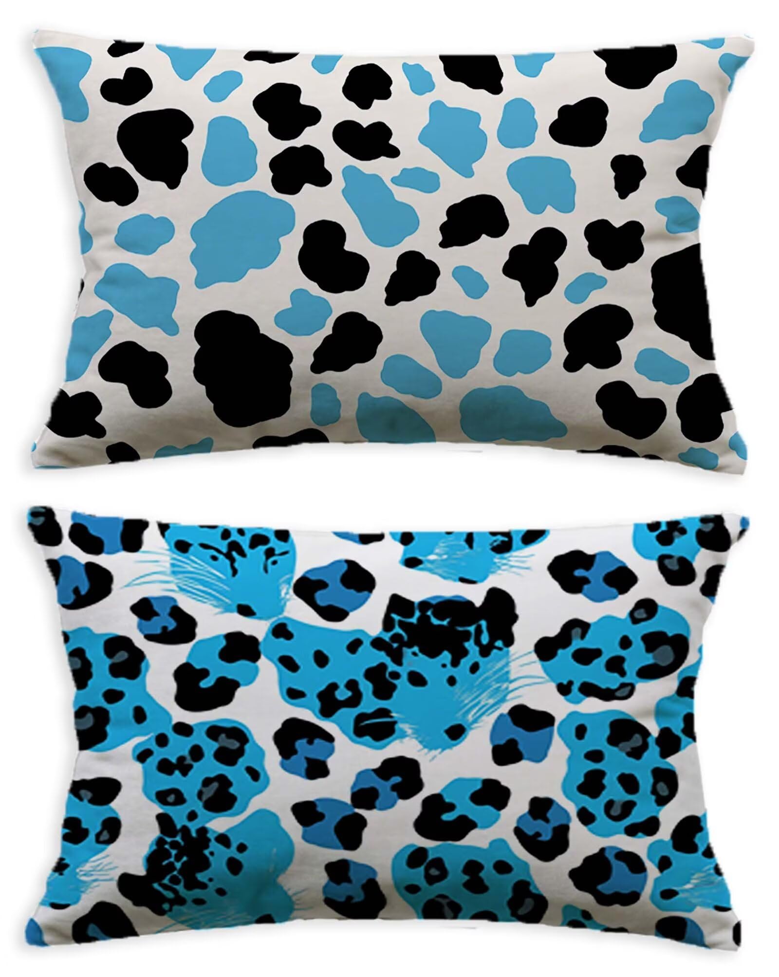 Housse de coussin bleu 70x90 cm lot de 2 en velours léopard pour canapé O-145C