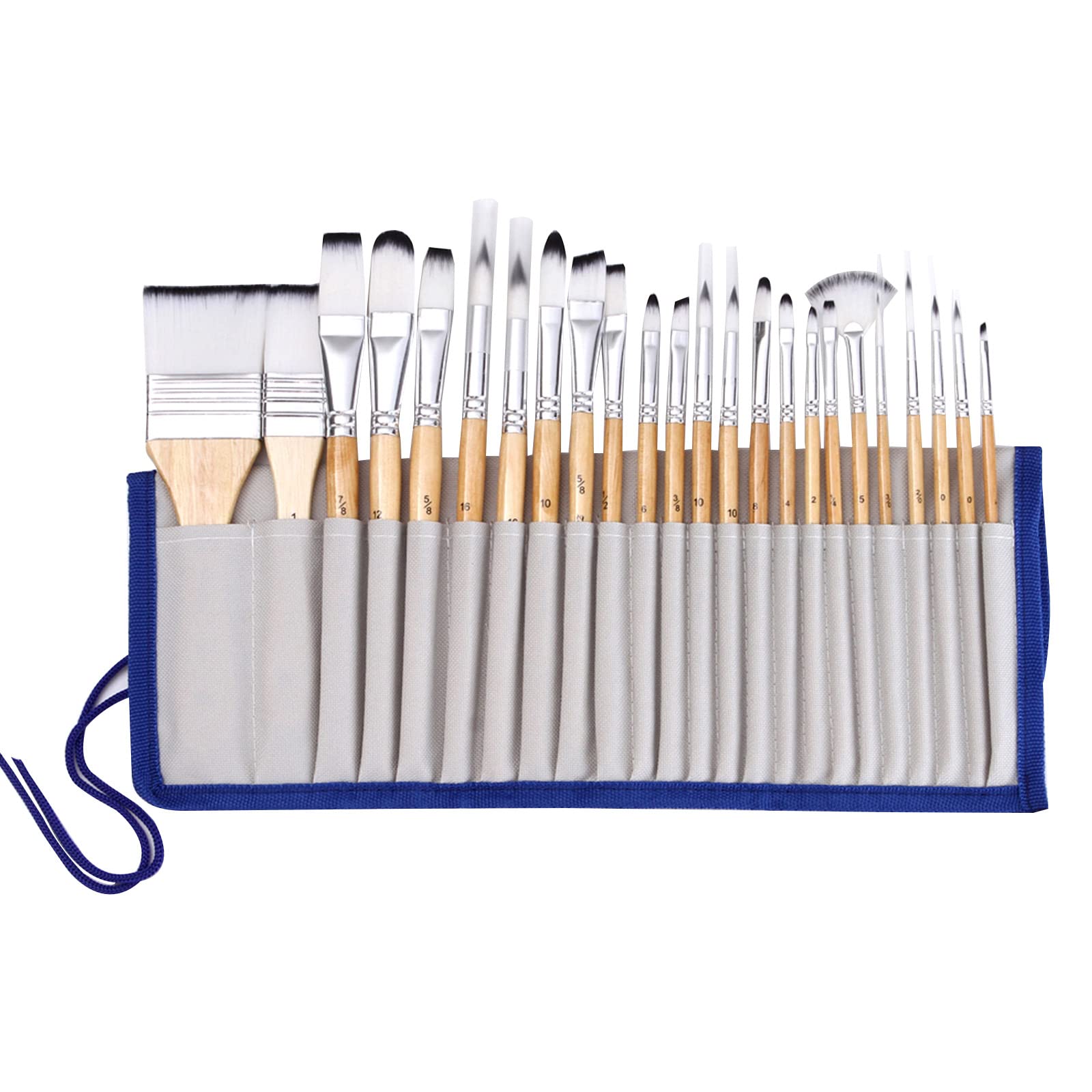 Juego de 24 pinceles de pintura de borde plano de nailon para lienzo, cerámica, piedra, aceite, acrílico, acuarela, pintura con estuche, juego de pinceles de acuarela de viaje con bolsa para artistas