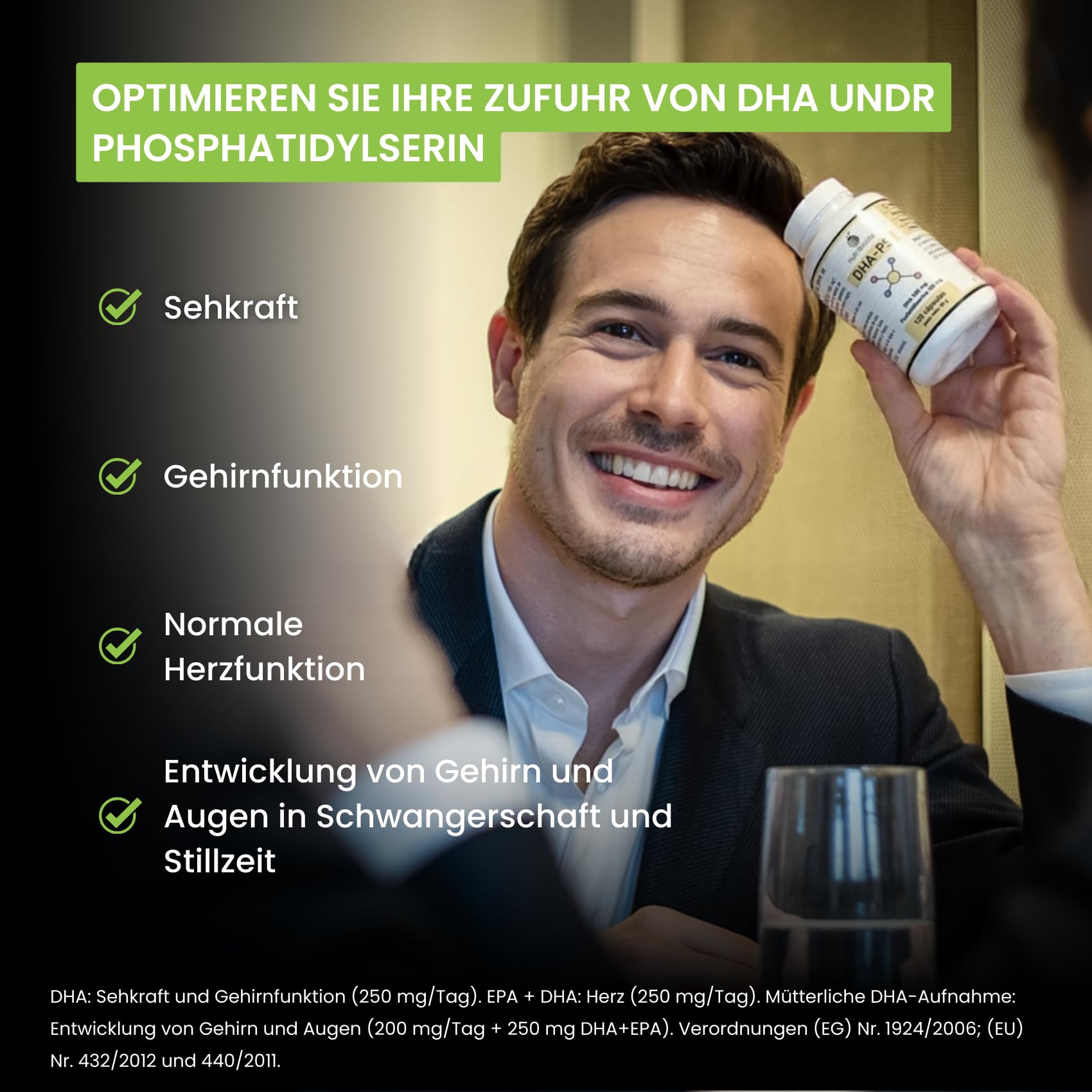 500 mg DHA Omega-3 (Triglyceride) + 100 mg Phosphatidylserin, ohne Soja – für Gehirnfunktion & Sehkraft – 120 Mini-Softgels – DHA-PS Nutribiolite