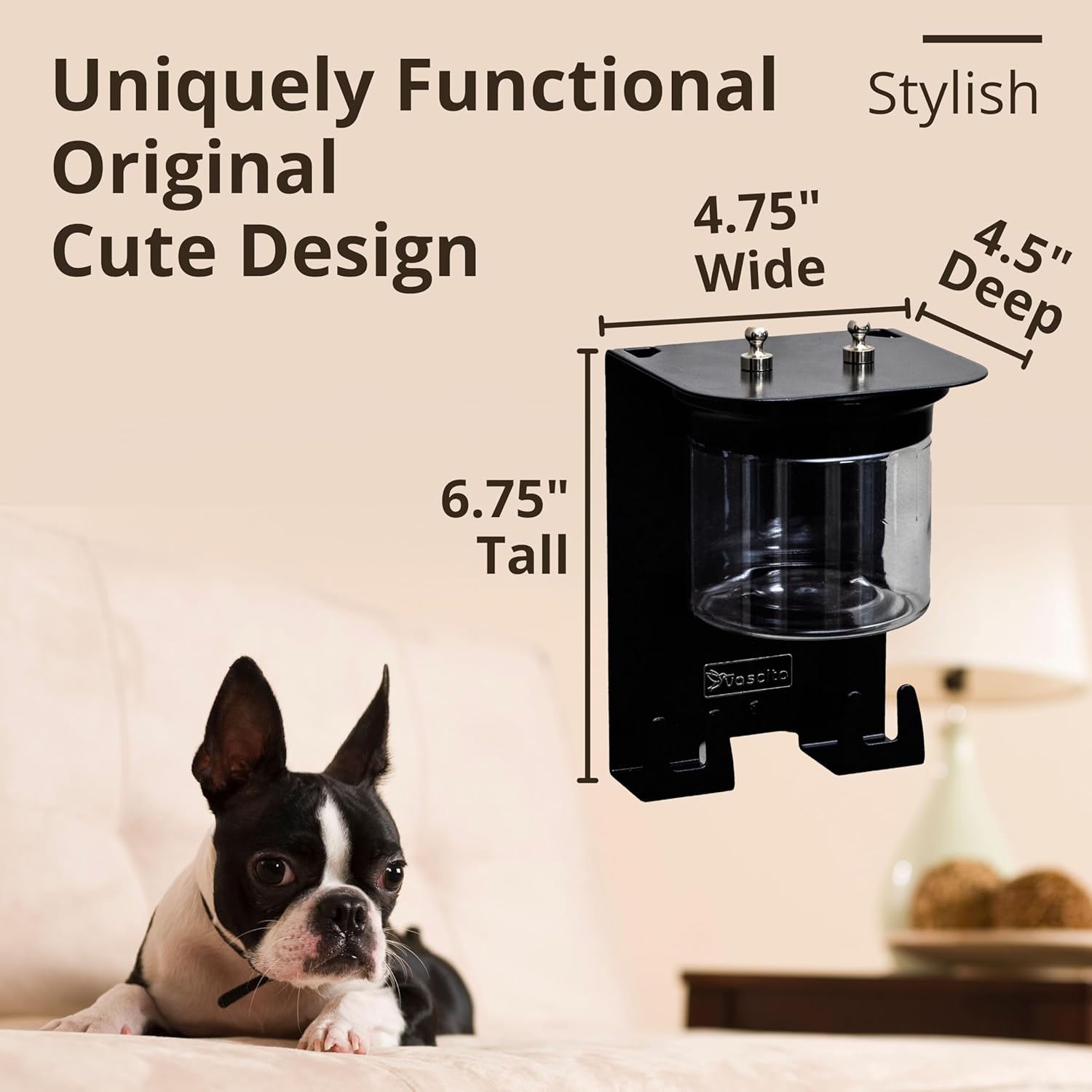 Dog Treat Holder For Wall Storage For Pets, Premium Pet Wall Organizer, Includes One 16oz Airtight Dog Treat Jar, 2 Sets of Triple Hooks, Sturdy Shelf in Modern Black