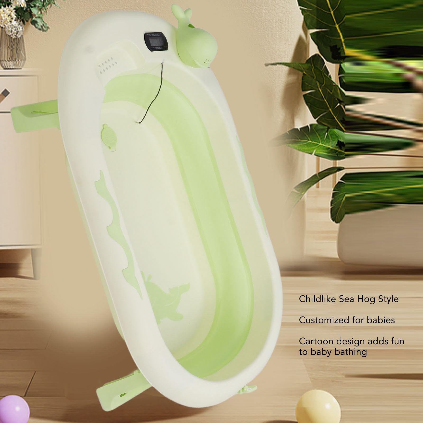 banapoy Bañera Plegable para Bebés, Antideslizante Bañera para Niños Pequeños con Sensor de Temperatura Orificio de Drenaje Bañera para Bebés Desde Recién Nacidos hasta Niños Pequeños