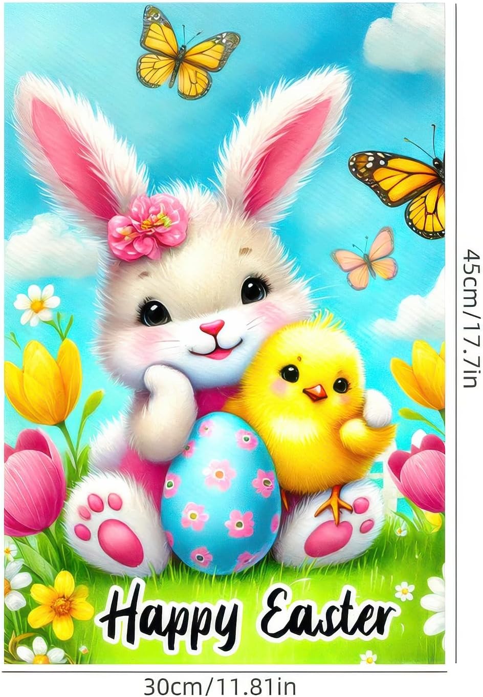 Happy Easter Garden Flag Double Sided 12x18 Inch Cute Bunny Yard Flags Easter Spring Colorful Egg Chick Butterfly Outdoor Decorations for Outside Garden Patio Lawn Yard Décor - Image 7