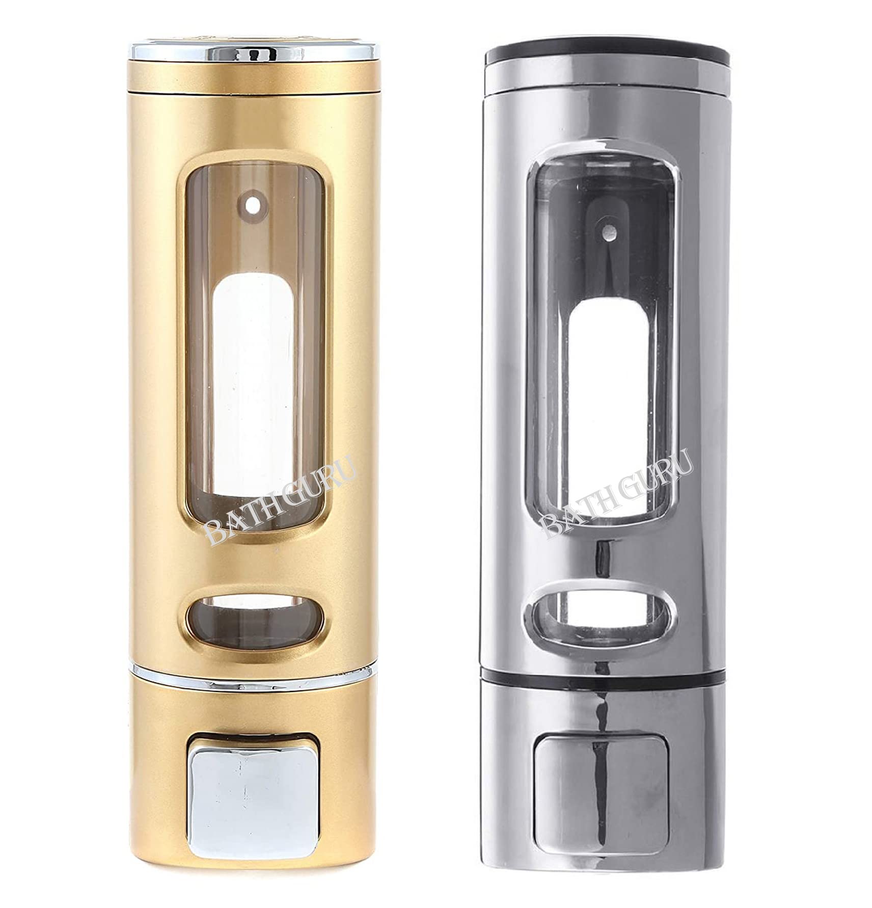 BATH GURU Abs Wall Mounted Shampoo Sanitizer Lotion Hand Dish Wash Gel Liquid Soap Dispenser for Bathroom Kitchen Pack of 2 (400 Ml, Gold & Chrome)