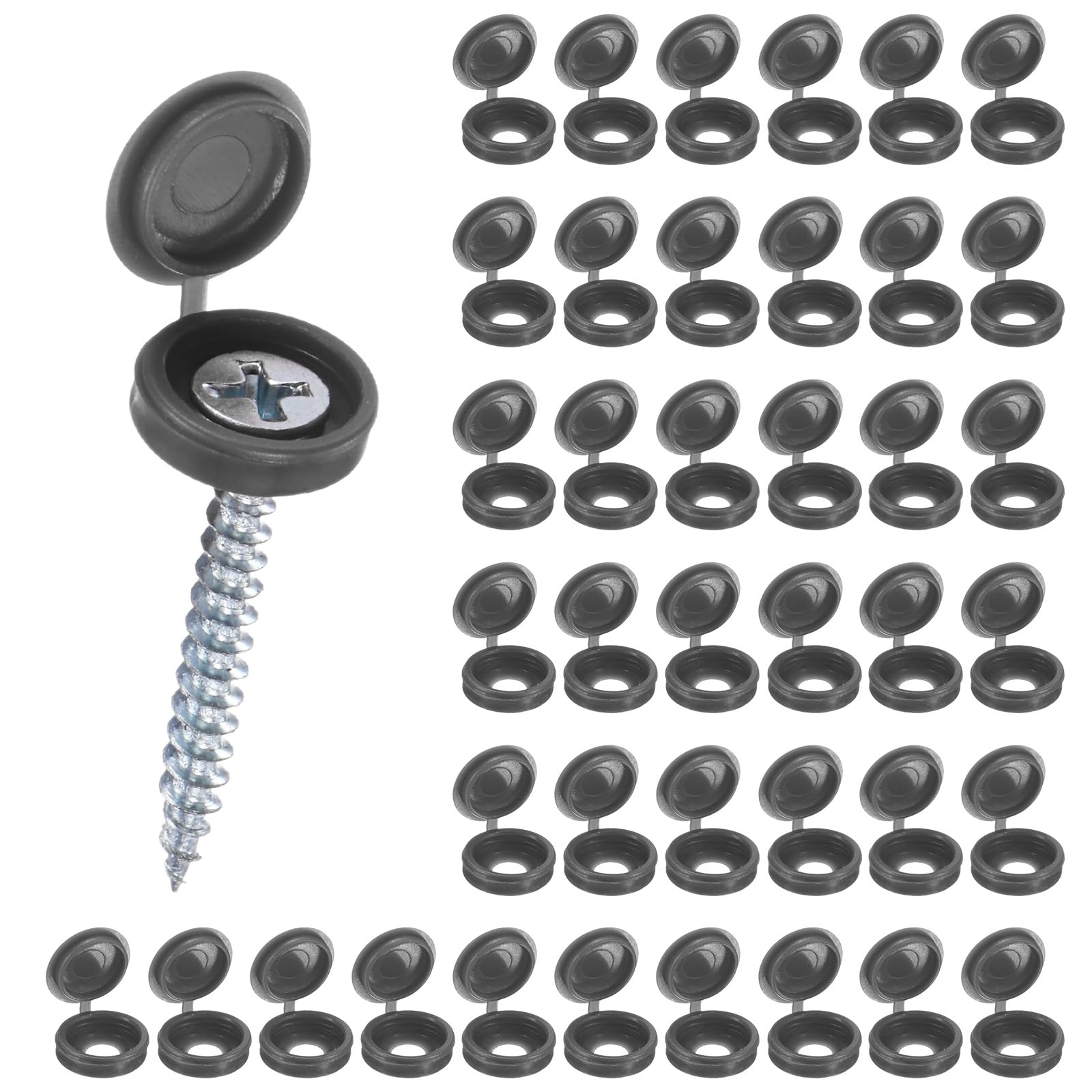 M METERXITY 200-Pack Plastic Hinged Screw Cover Caps, 5mm Shutter Screws with Caps, Fold Snap Washer Covers, Washer Flip Protection Covering M3 M4 M5 Screws Heads [Iron Gray]