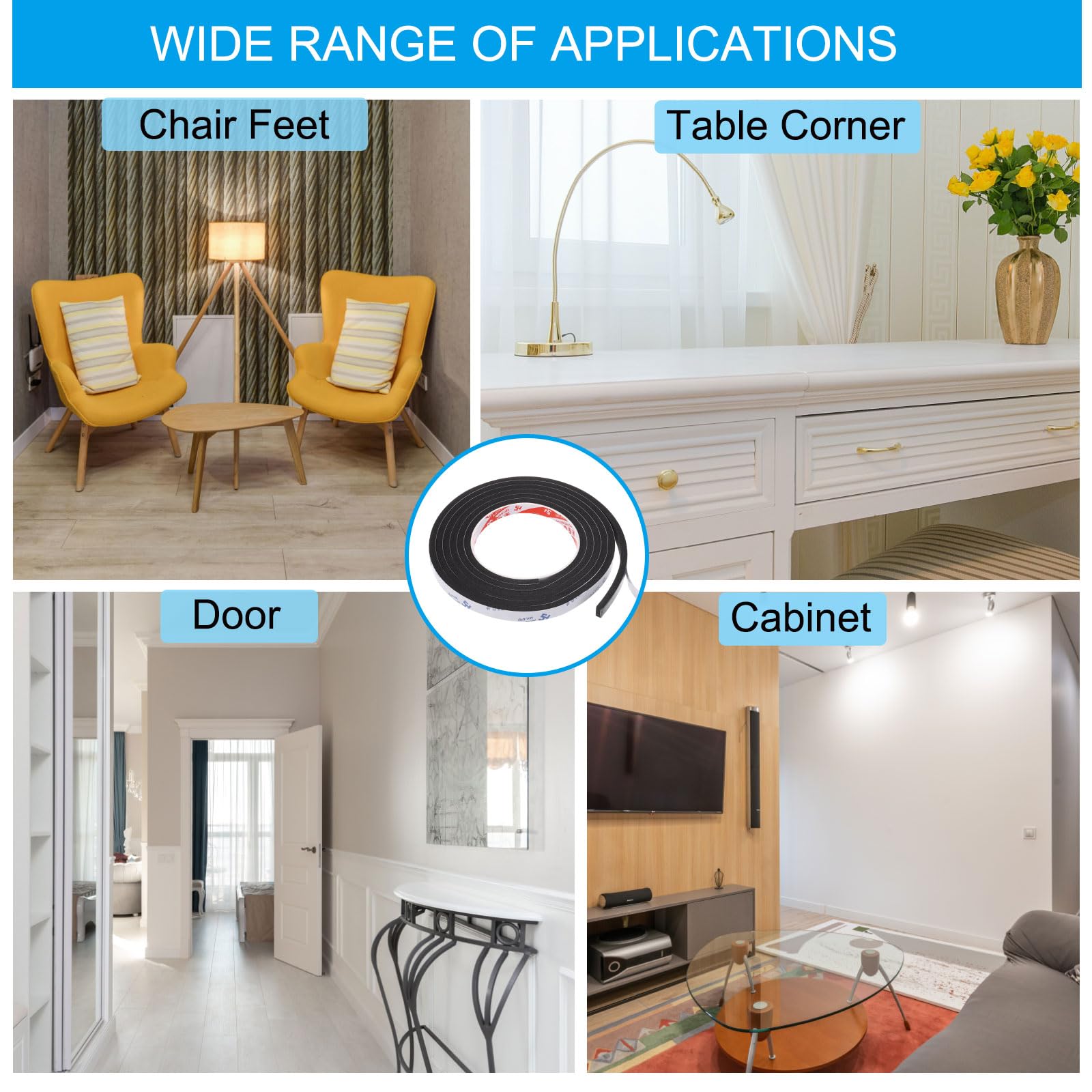 PATIKIL 2m Sealing Foam Tape - 1.5cm Wide 5mm Thick Weather Stripping For Doors & Windows