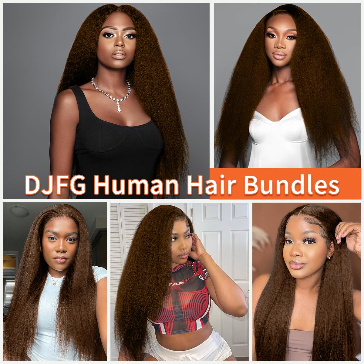 Chocolate Brown Kinkystraight Human Hair Bundles Kinky Straight Yaki 14 16 18 Inch Brazilian Virgin for Black Women Hair Extension