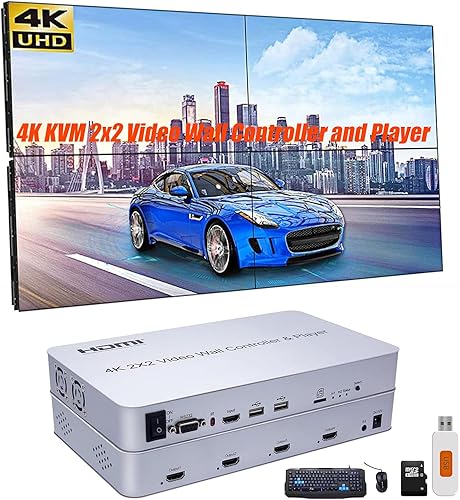 Controlador de pared de video 4K KVM 2x2 con divisor de reproductor multimedia, procesador de pared de video 4x1 con control RS232 2x2, 1x2, 1x3,