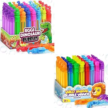 32 Pcs Wild Animal and 32 Pcs Dinosaur Mini Bubble Wand Bulk