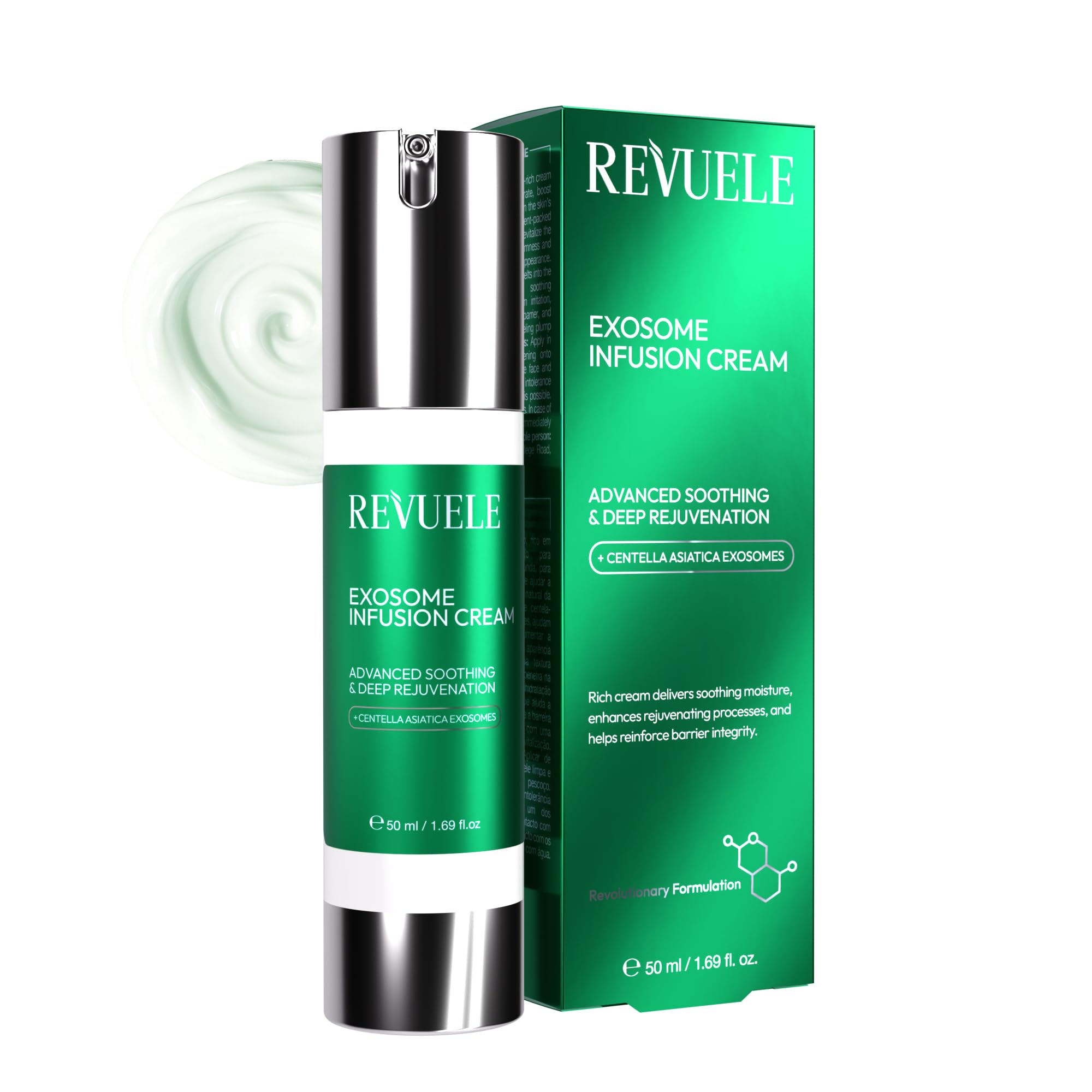 Revuele Exosome Infusion Cream - Intensive Soothing & Regenerating Face Moisturizer with Centella Exosomes, Hyaluronic Acid & Niacinamide, 50ml/1.69 fl.oz