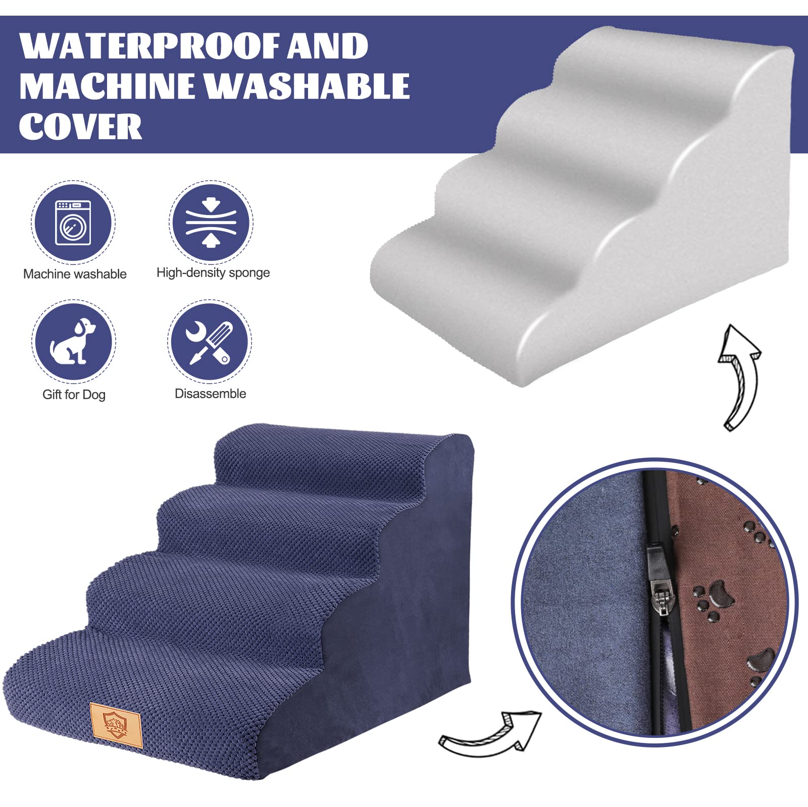 High Density Foam Dog Steps,4-Tiers Ramp Pet Steps,Extra Wide Deep Pet ...