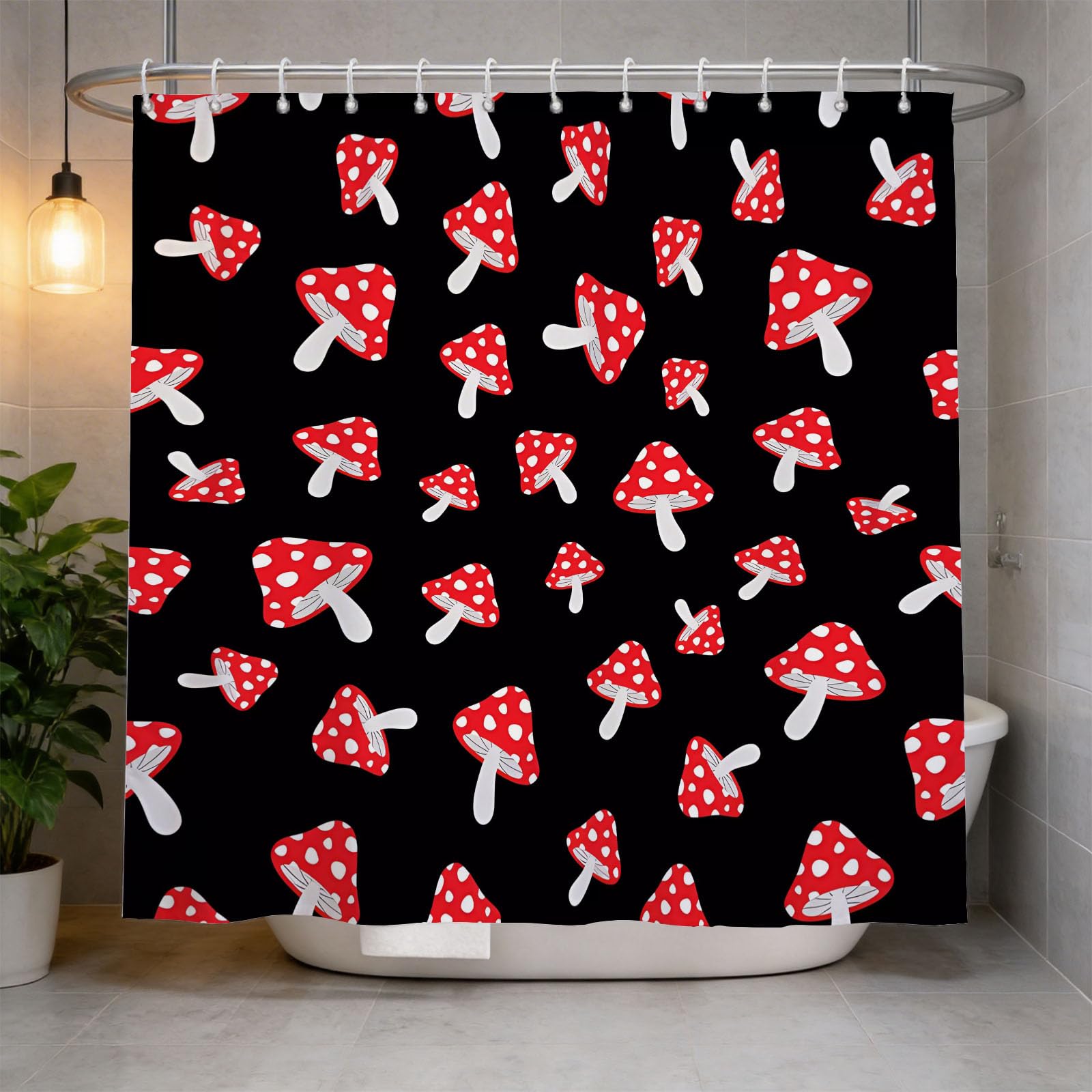Hongduo 3D Mushrooms Shower Curtain for Stalls Bathtubs Children'S Bathroom Decor Shower Curtain Set Polyester Fabric Waterproof 180x200cm/71X79 Inch with Hooks