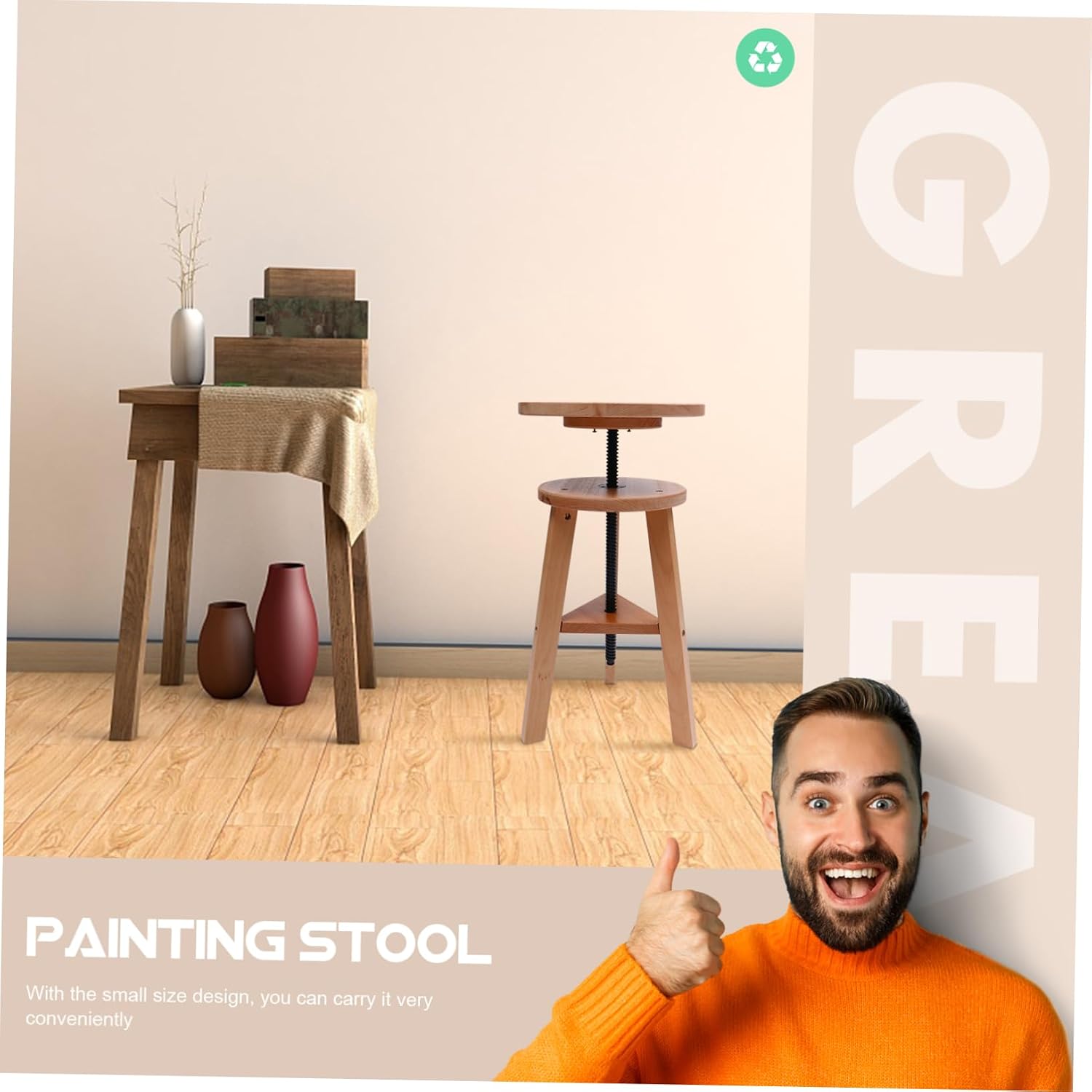 KICHOUSE Adjustable Lifting Painting Stool Wooden Art Supplies Stool Height-Adjustable Sketching Chair for Artists Sturdy Pine Wood Rotating Design for Outdoor Use