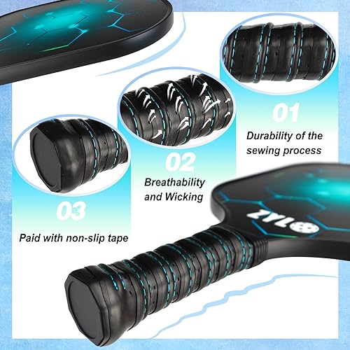 Miniatura 3 de Juego de 2 palas de pickleball con superficie de fibra de vidrio y fibra de carbono con mochila y 4 bolas de pepinillo, equipo profesional de