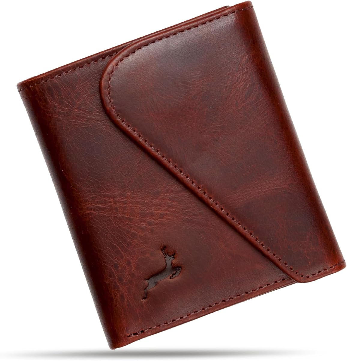 Cartera de cuero de plena flor para hombre, cartera plegable hecha a mano para hombre con bloqueo RFID, cierre magnético, diseño delgado y minimalista, ventana de identificación, caja lista para regalo en forma de libro, garantía de 3 años