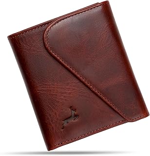 DEERHANDMADE Full-Grain Leather Wallet for Men, Handcrafted Mens Bifold Wallet with RFID Blocking, Magnetic Closure, Slim Minimalist Thin Design, ID Window, Book Shaped Gift Ready Box, 3-Year Warranty