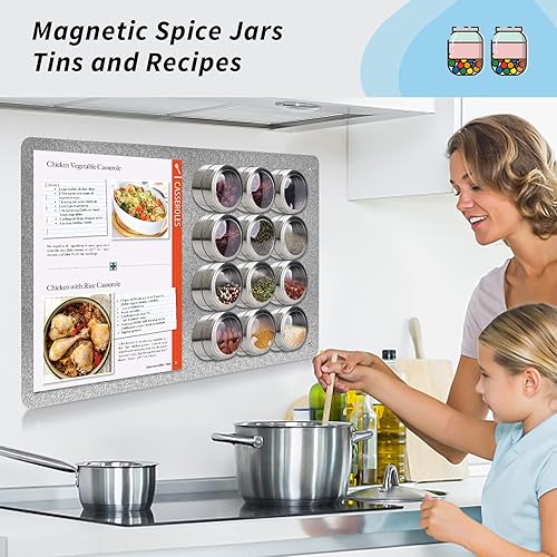 Miniatura 5 de 17.7" x 11.8" Metal Magnetic Board - Magnet Bulletin Board to Display Magnetic Letters Numbers Animal, Poetry, Spice Jars, Notes, Photos, Suitable