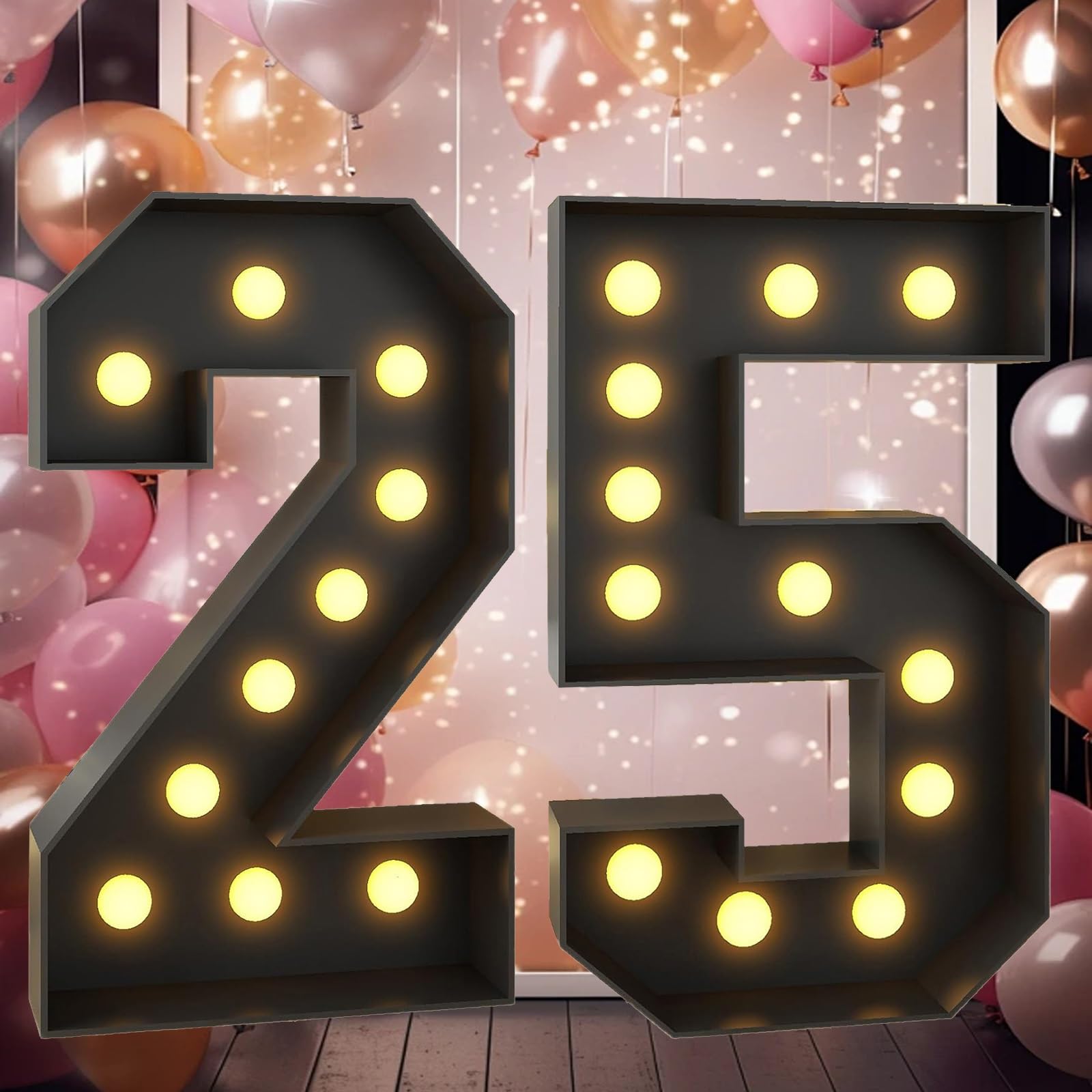 Vdhfgso 4FT Marquee Light Up Numbers 3 Giant Black Marquee Numbers for 3th Birthday Decor Large Mosaic Numbers Pre-cut Foam Boad DIY Numbers Party Anniversary Decorations(Number 25,3FT)