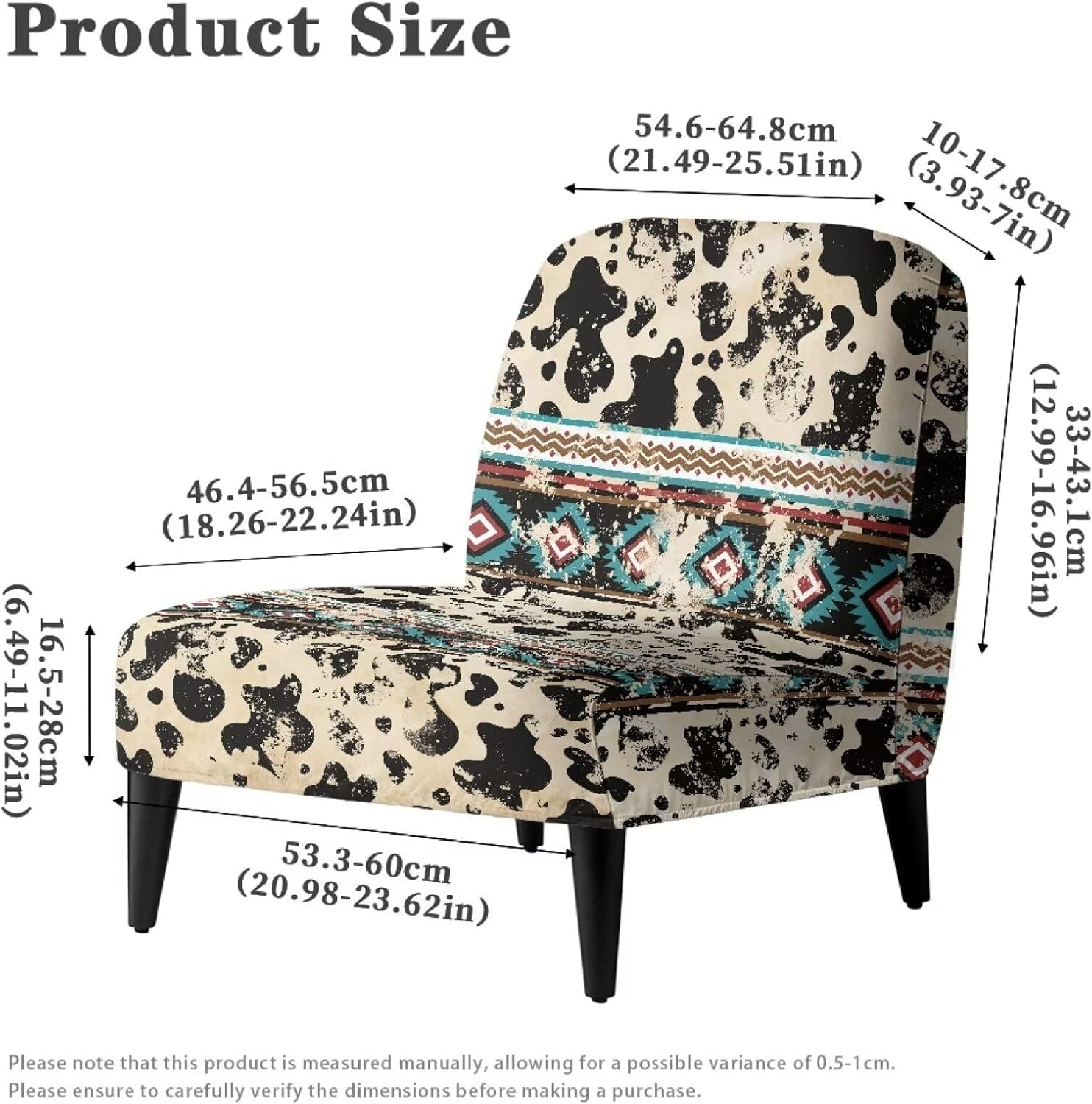 ZOUTAIRONG Milk Cow Print Slipper Chair Covers Armless Accent Chair Cover Aztec Home Decor Slipcovers Removable Western Couch Cover Small No Arms Sofa Cover