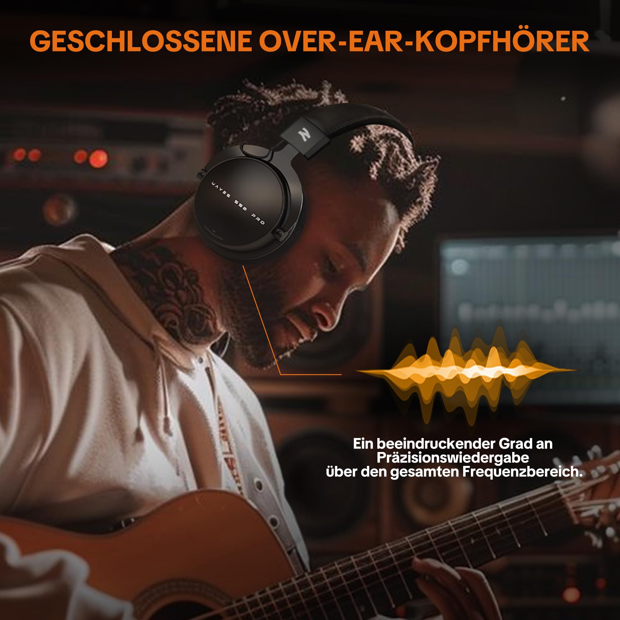 talomen W550X Studio-Kopfhörer, Geschlossen, Over-Ear, mit Leder- & Velourpolstern, abnehmbaren Kabeln, ideal für Recording, Mixing, Mastering, DJ-Monitoring und Gaming