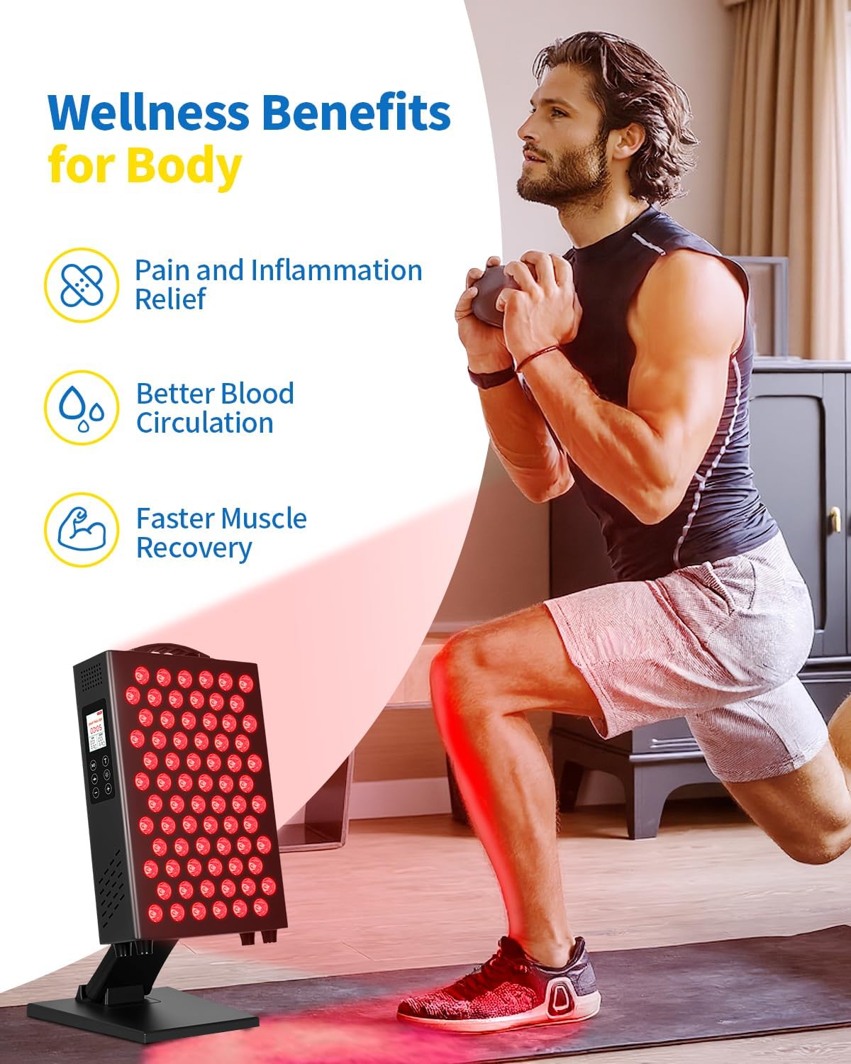 Red Light Therapy for Body and Face, 660nm 850nm Infrared Red Light Therapy Panel, 72 Dual Chip LEDs Device for Skin Care, Better Sleep & Recovery - Image 2