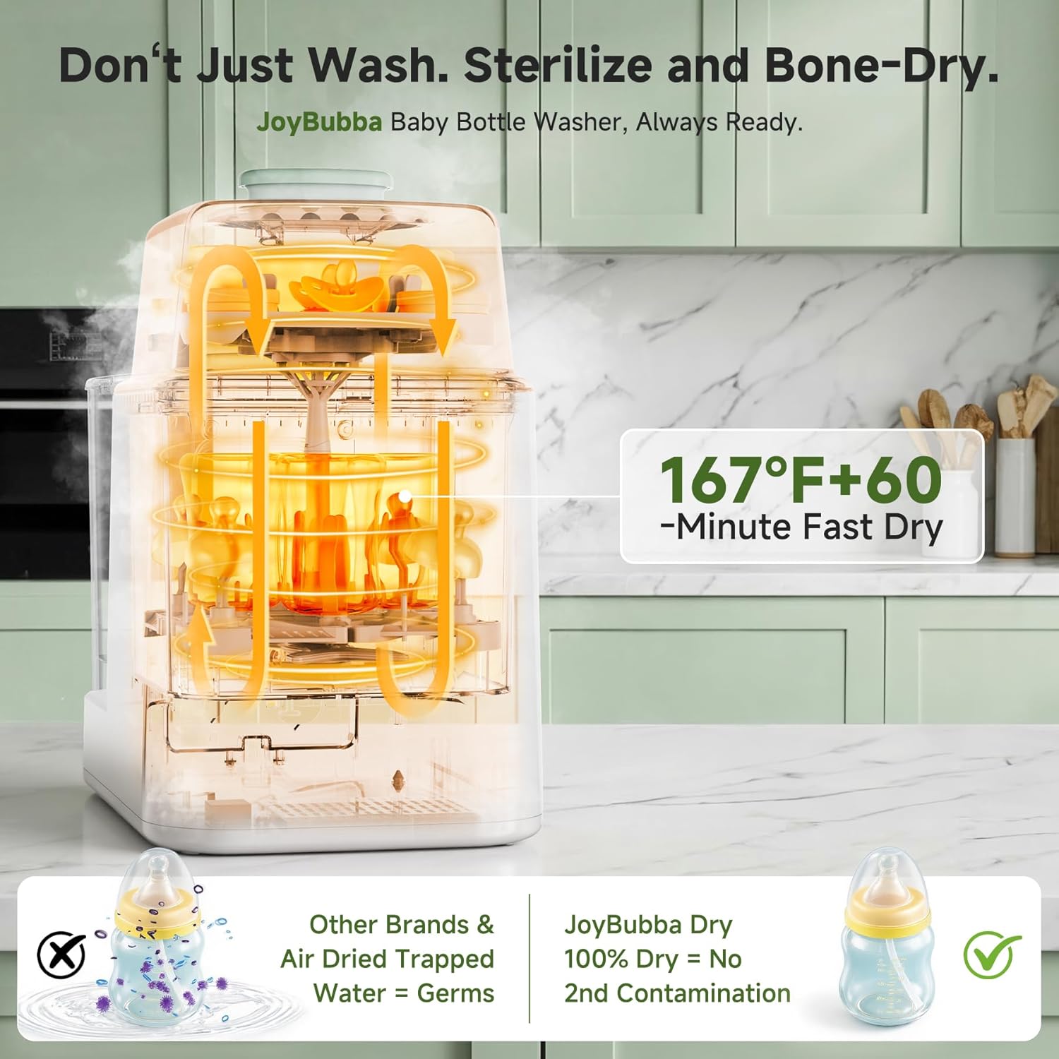Bottle Washer, Sterilizer & Dryer – 4-in-One Cleaner for Baby Bottles, Pump Parts & Baby Essentials with 3 High-Temp Sterilization Modes, Includes 60 Cleaning Tablets – Saves Time & Effort.