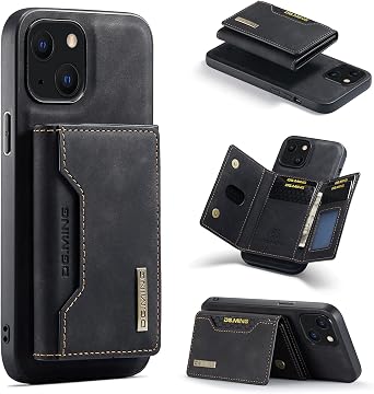 2 in 1 Detachable Back Cover Compatible with iPhone 13 Wallet Case with Card Holder Leather Pocket Slim Phone Cases 6.1 Black