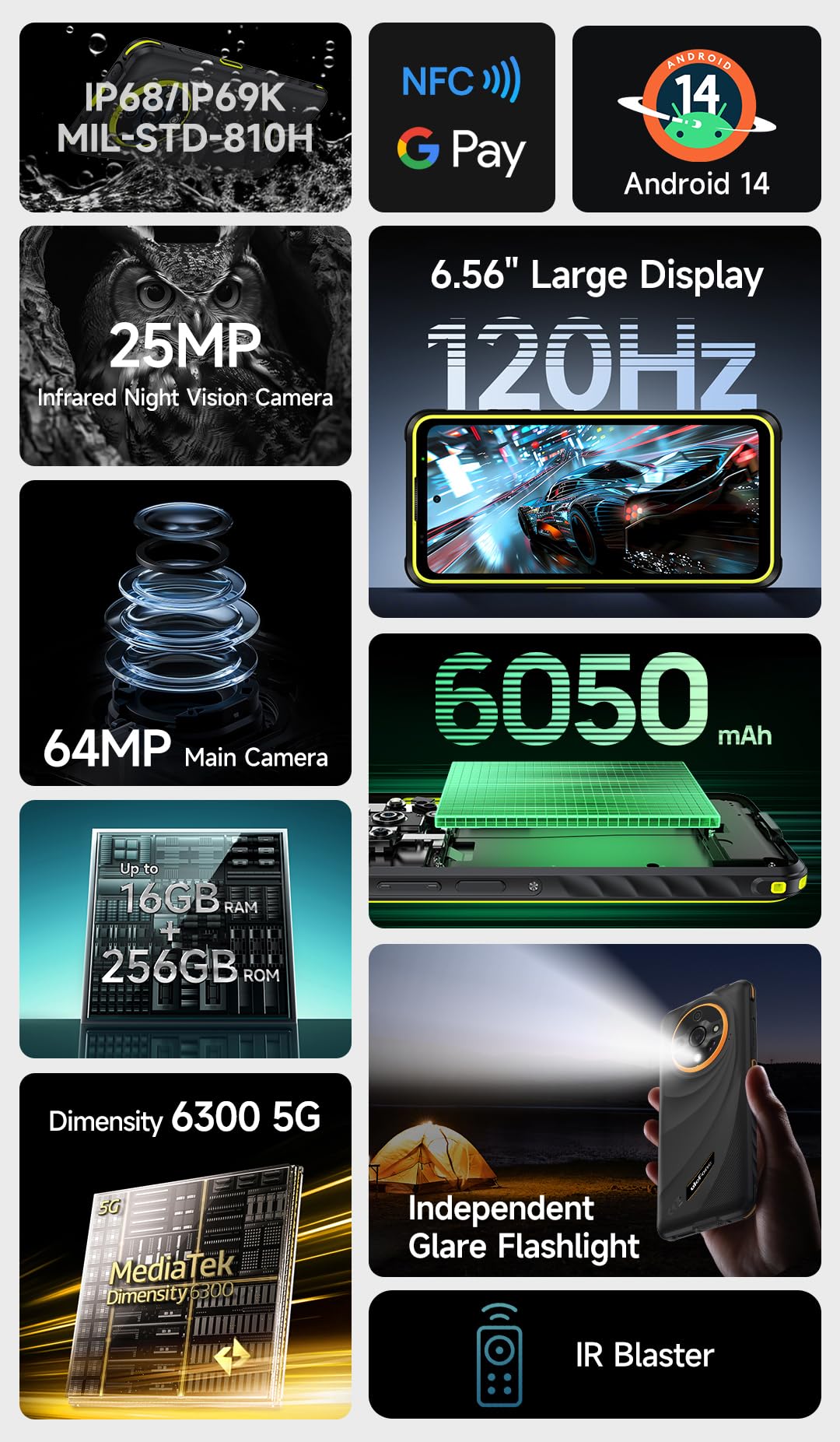Ulefone Armor X31 PRO 5G Outdoor Smartphone Ohne Vertrag, 64MP+25MP Kamera (Nachtvision & Blendenblitz), 5G 16GB+256GB, 6,56" HD+120Hz, IP68 Android 14 Robustes Handy, 3 Kartenslot, GPS NFC Orange