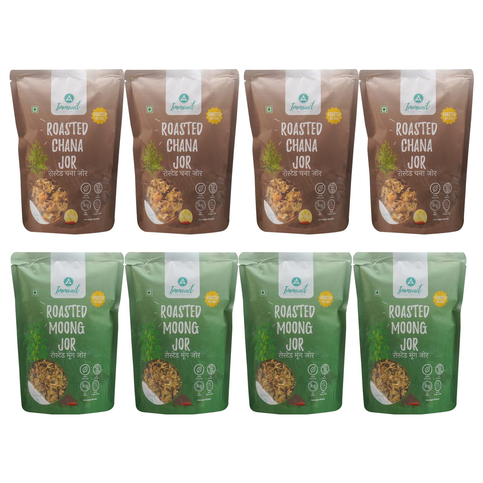Immunit Gluten Free, Low Fat Roasted Assorted Chana Jor & Moong Jor Pack of 8 (4 Pack Each) | Healthy & tasty office/party snack, No Preservatives (B0B4G568ZC) Amazon Price History, Amazon Price Tracker