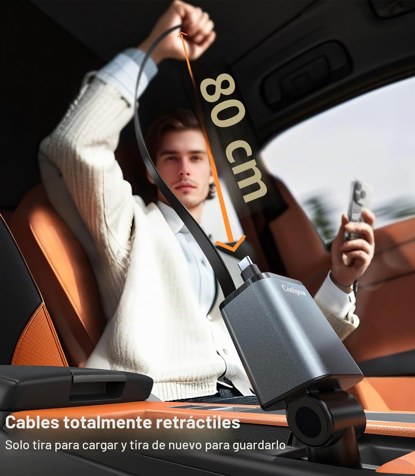 4 EN 1 Cargador Coche USB C, 69W Cargador Mechero Coche【180° Plegable】 Car Charger Adaptador Móvil Coche con 2 Cables Retráctiles para iPhone 16/15/Samsung S25/S24/iPad/GPS