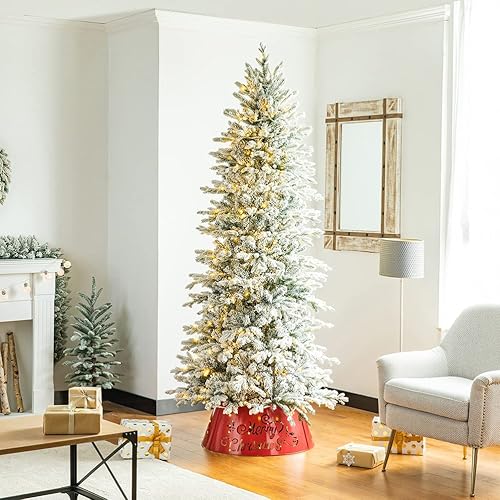 Miniatura 2 de Glitzhome Collar de árbol troquelado de metal con cadena de luz, anillo de árbol de Navidad para decoraciones de Navidad, 26 pulgadas de profundidad