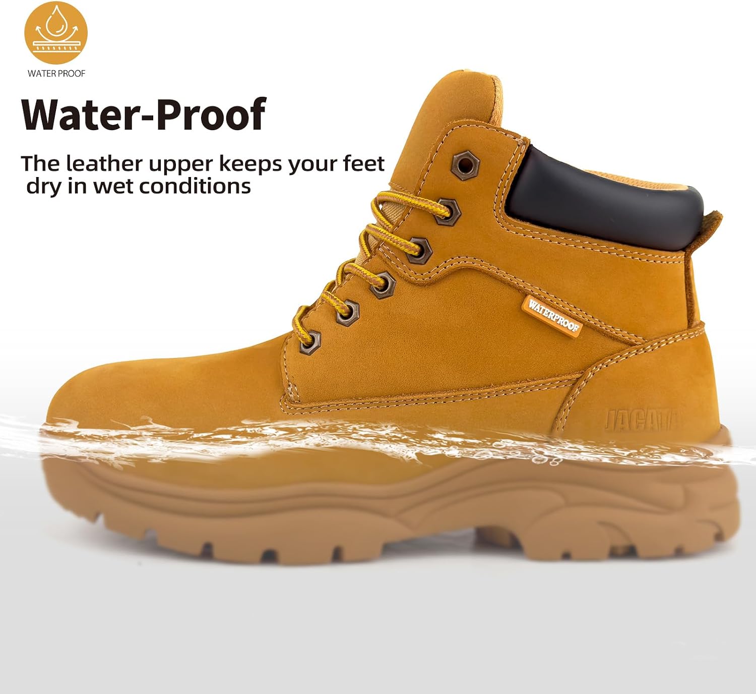 Jacata Men's Work Boots for Construction Waterproof Slip Resistant Leather