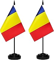 Vista 29 de Juego de banderas de escritorio de Colombia, paquete de 2 banderas de mesa colombianas, mini bandera de escritorio pequeña con poste negro sólido