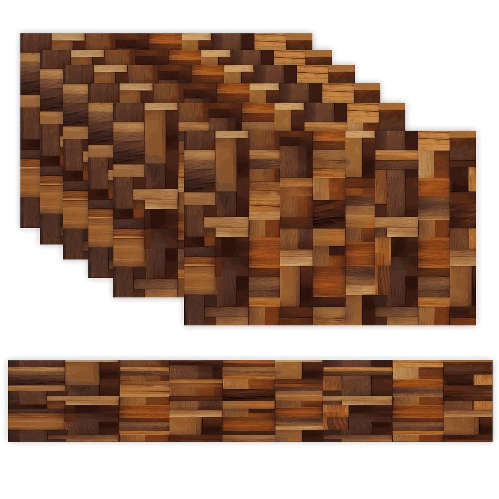 Wood Table Runner and Placemats Set of 6 Wipe Clean Heat Resistant Table Mat with Table Runner Decorations Flax Linen Place Mat Set for Home Kitchen Party Supplies