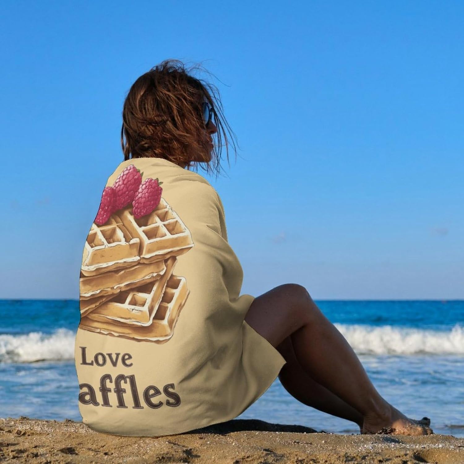 I Love Waffles1 Oversized Beach Towel Soft Absorbent Pool Bath Swim Towels for Adults Travel Vacation Gifts 130x80cm
